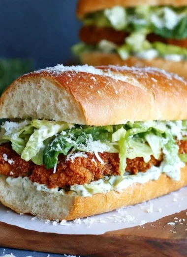 Delicious Chicken Caesar Sandwich with chicken, romaine, and creamy dressing