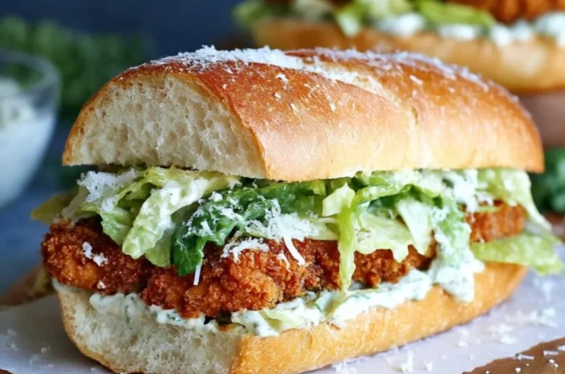 Delicious Chicken Caesar Sandwich with chicken, romaine, and creamy dressing