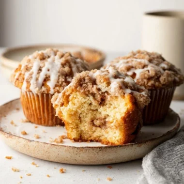 Freshly baked Coffee Cake Muffins on a wooden table