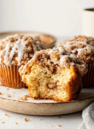 Freshly baked Coffee Cake Muffins on a wooden table