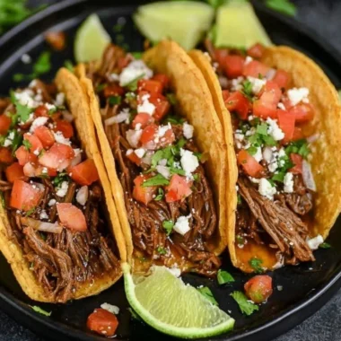 Delicious Crock Pot street tacos served in warm tortillas with fresh toppings