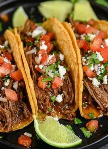 Delicious Crock Pot street tacos served in warm tortillas with fresh toppings