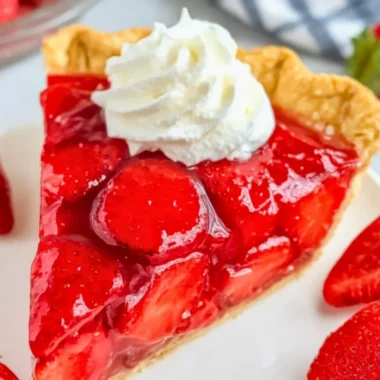 Delicious easy Shoney's strawberry pie ready to be served on a table