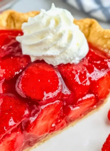 Delicious easy Shoney's strawberry pie ready to be served on a table