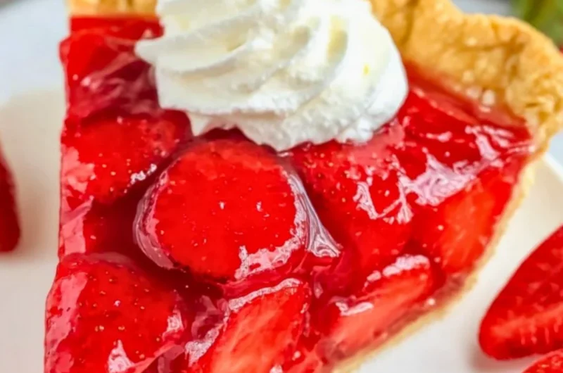 Delicious easy Shoney's strawberry pie ready to be served on a table