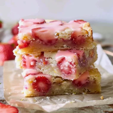 Delicious easy strawberry lemon blondies topped with fresh strawberries and lemon zest.