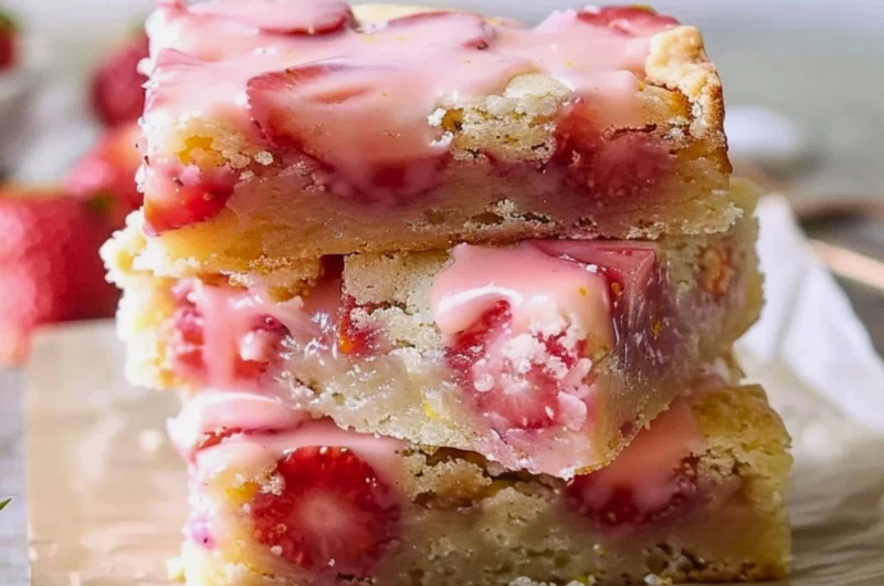 Delicious easy strawberry lemon blondies topped with fresh strawberries and lemon zest.