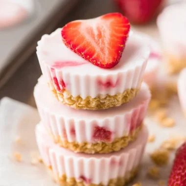 Delicious frozen strawberry yogurt bites ready to be enjoyed as a healthy snack.
