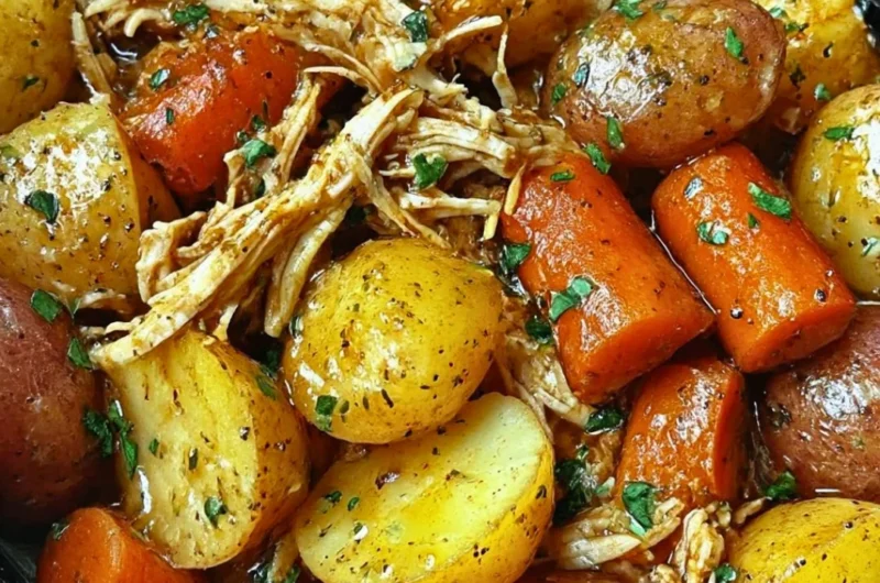 Delicious Garlic Butter Chicken served with herbs and spices, cooked in a crockpot.