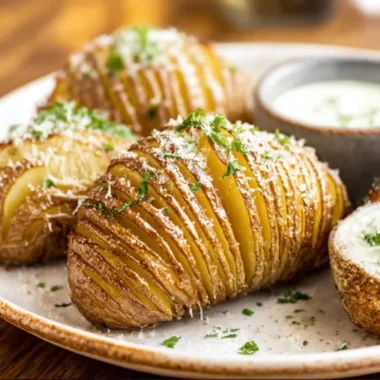 Crispy Hasselback Potatoes topped with herbs and spices