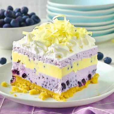Lemon blueberry lasagna layered dessert with creamy filling and fresh fruit