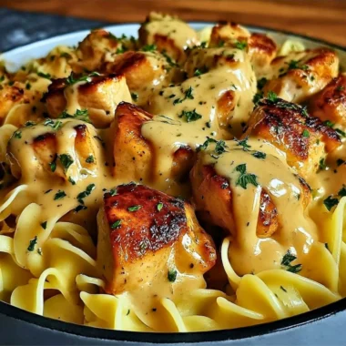 One-Pan Chicken with Buttered Noodles dish ready to serve