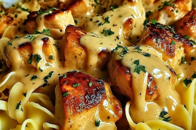 One-Pan Chicken with Buttered Noodles dish ready to serve