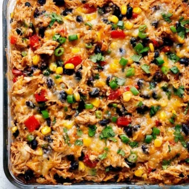 Delicious protein burrito casserole served in a baking dish