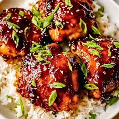 Slow Cooker Honey Garlic Chicken garnished with green onions on a plate