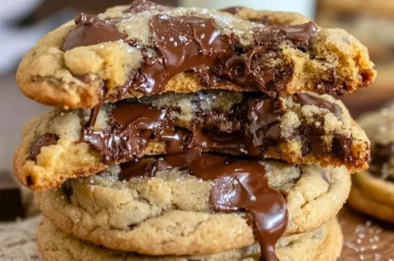 Ultra thick bakery style chocolate chip cookies with crispy edges and gooey centers