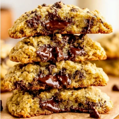 Delicious oatmeal chocolate chip cookies with chunks of chocolate