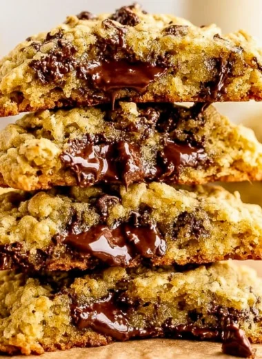 Delicious oatmeal chocolate chip cookies with chunks of chocolate