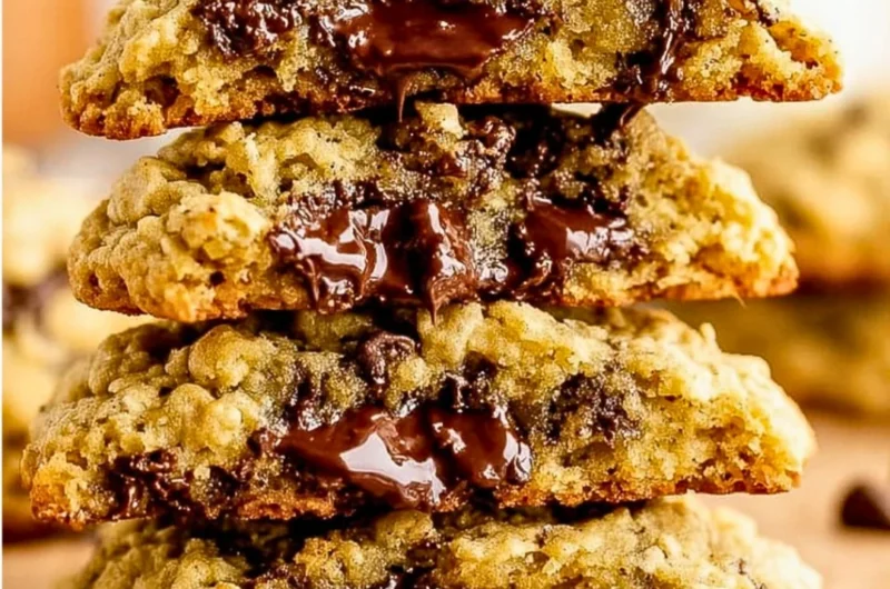 Delicious oatmeal chocolate chip cookies with chunks of chocolate