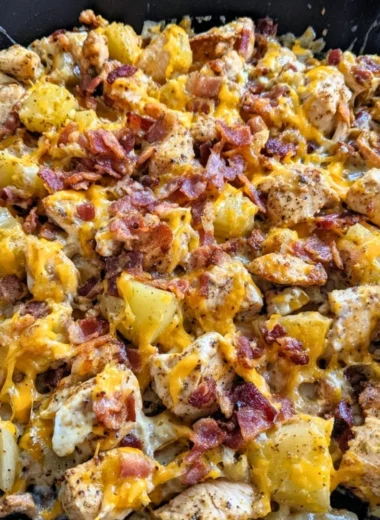 Blackstone Chicken Bacon Ranch Skillet with crispy bacon and tender chicken