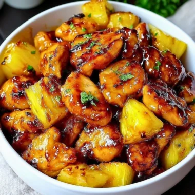 Delicious Blackstone Pineapple Chicken grilled with juicy pineapples.