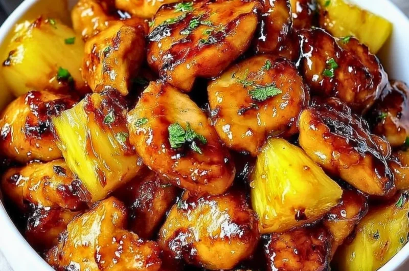 Delicious Blackstone Pineapple Chicken grilled with juicy pineapples.