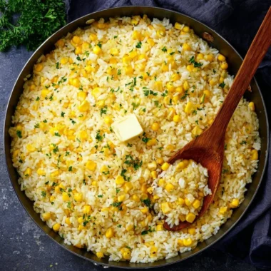 Delicious plate of buttered corn rice served as a side dish.