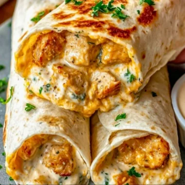Delicious cheesy garlic chicken wraps ready to be served