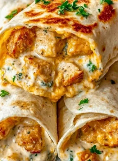 Delicious cheesy garlic chicken wraps ready to be served