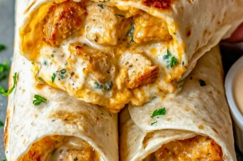 Delicious cheesy garlic chicken wraps ready to be served