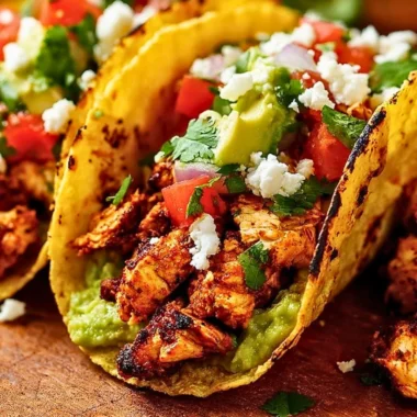 Plate of flavorful Chicken Street Tacos with fresh toppings and vibrant colors