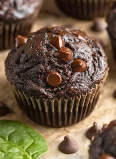 Delicious Chocolate Spinach Muffins baked with healthy ingredients