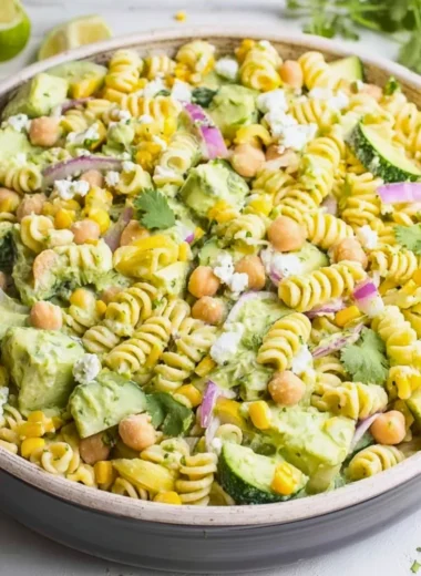 Cilantro Lime Pasta Salad with colorful veggies and a zesty dressing.