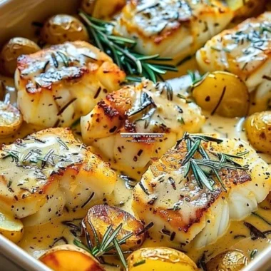 Delicious Cod & Potatoes in Rosemary Cream Sauce served on a plate