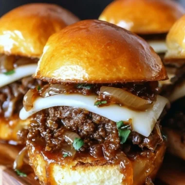 Delicious French Onion Beef Sloppy Joes topped with gooey melted cheese