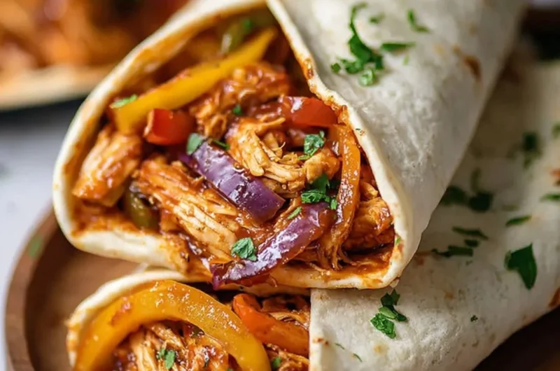 Delicious easy crockpot chicken fajitas with vibrant peppers and onions