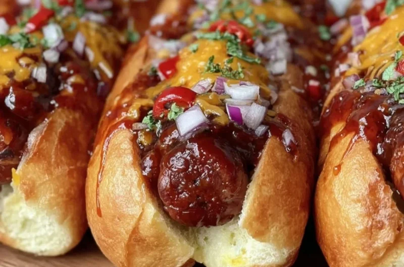 Flavorful Firecracker Hot Dogs topped with spicy condiments