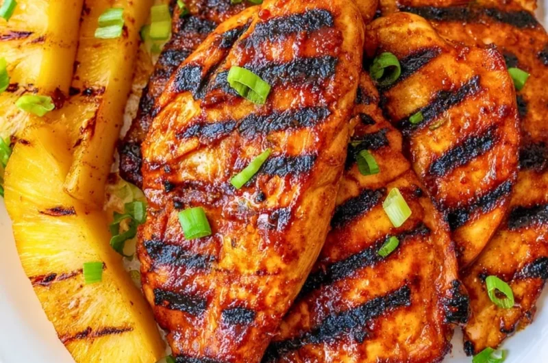 Delicious Grilled Aloha Chicken with tropical flavors and vibrant presentation.