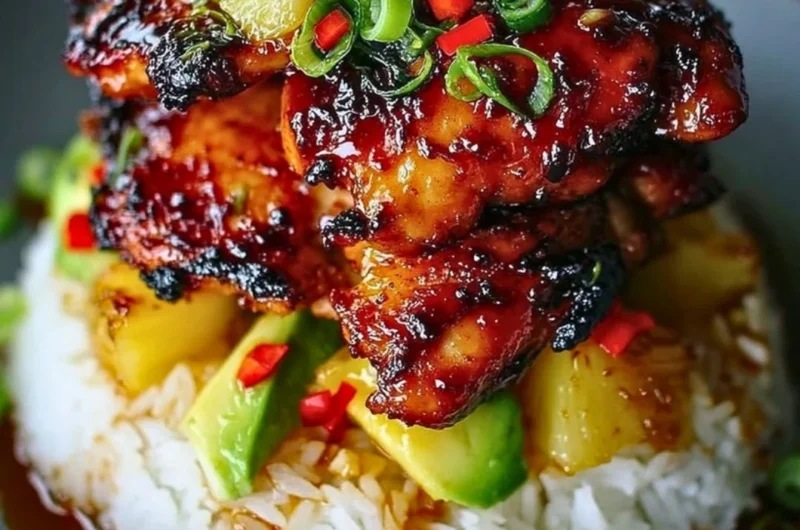Hawaiian Turn Turn Chicken Stack with vibrant toppings on a plate