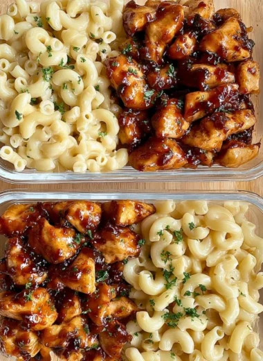 Creamy Honey Pepper Chicken Mac and Cheese with cheese, chicken, and spices