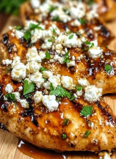 Hot Honey Feta Chicken served on a plate with garnishes