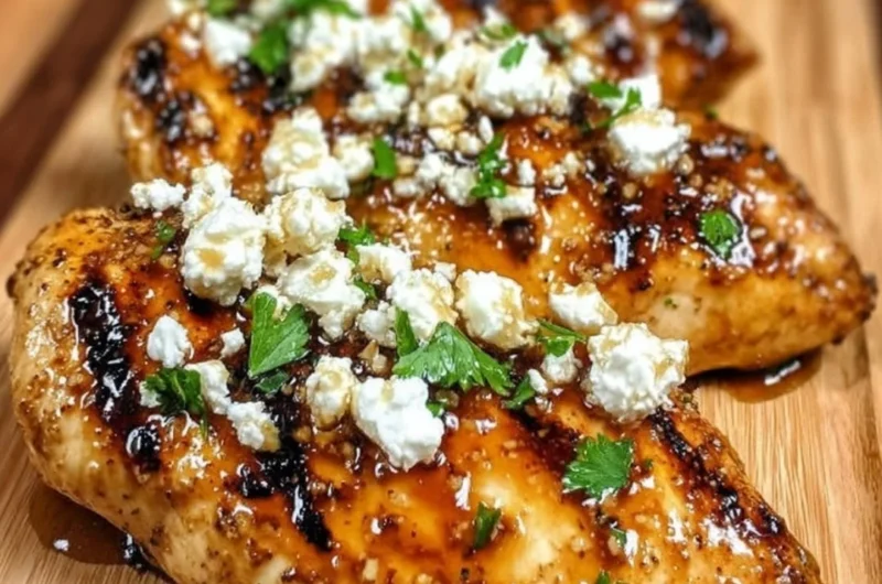 Hot Honey Feta Chicken served on a plate with garnishes