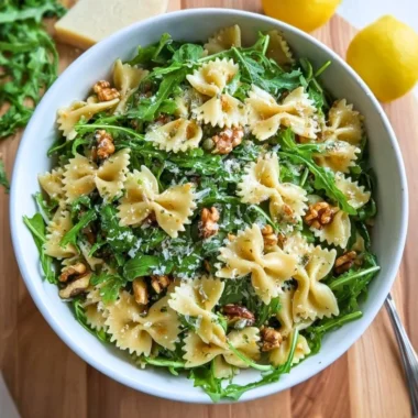 Lemon Arugula Pasta Salad with cherry tomatoes and parmesan cheese