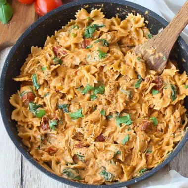 Delicious Marry Me Chicken Pasta dish garnished and ready to serve.