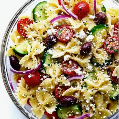 Delicious Mediterranean Pasta Salad with fresh vegetables and herbs