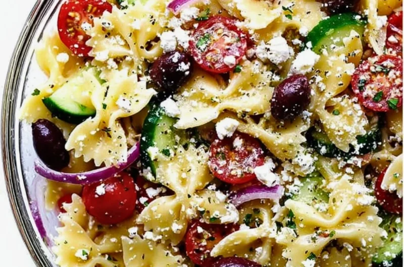 Delicious Mediterranean Pasta Salad with fresh vegetables and herbs
