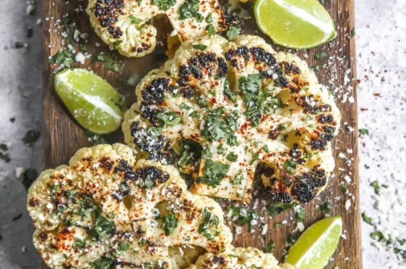 Delicious Mexican Street Cauliflower topped with spices and herbs