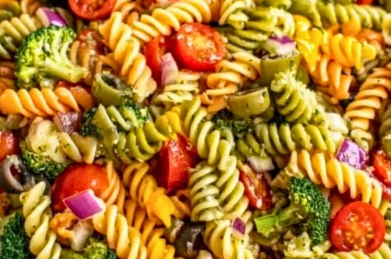 Colorful and vibrant pasta salad with vegetables in a bowl