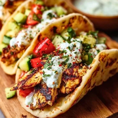 Delicious quick Mediterranean Chicken Tacos with fresh ingredients