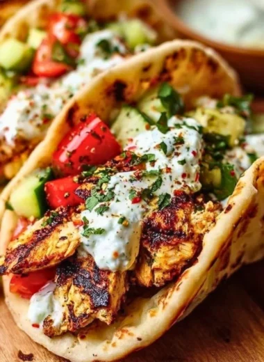 Delicious quick Mediterranean Chicken Tacos with fresh ingredients